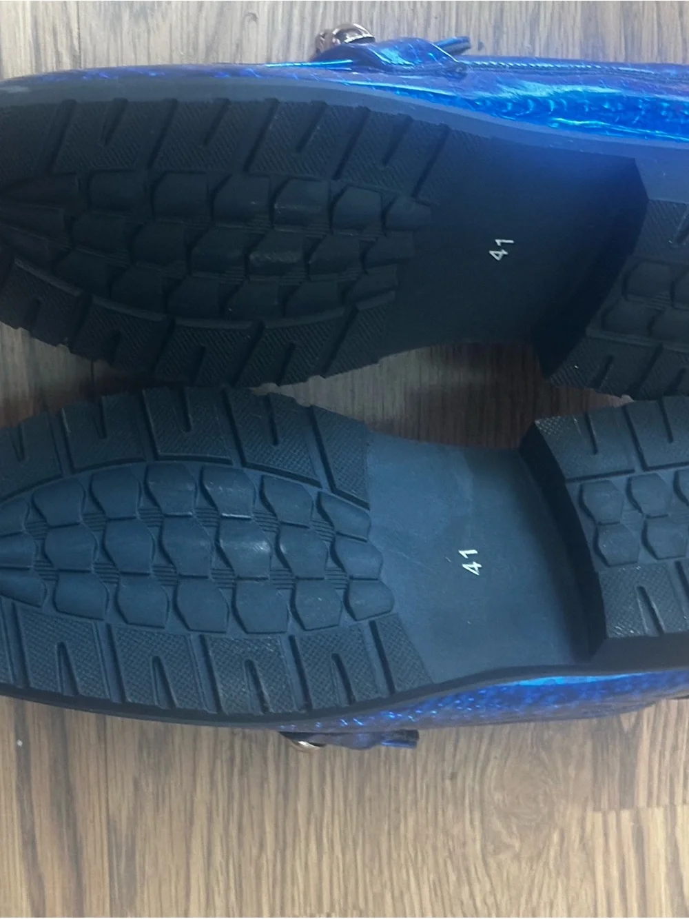 Men's Shiny Blue Slip-On Loafers with Gold Bit Detail